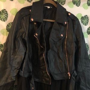 Leather jacket with chiffon layer